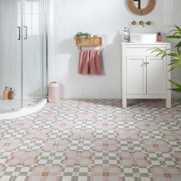 Splendour Patterns 223x223 Pink Square Tiles - Unbeatable Bathrooms