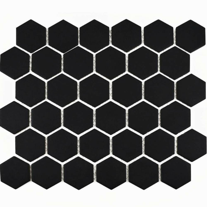 Splendour Pixel 321x278Black Hexagon Matt Tiles - Unbeatable Bathrooms