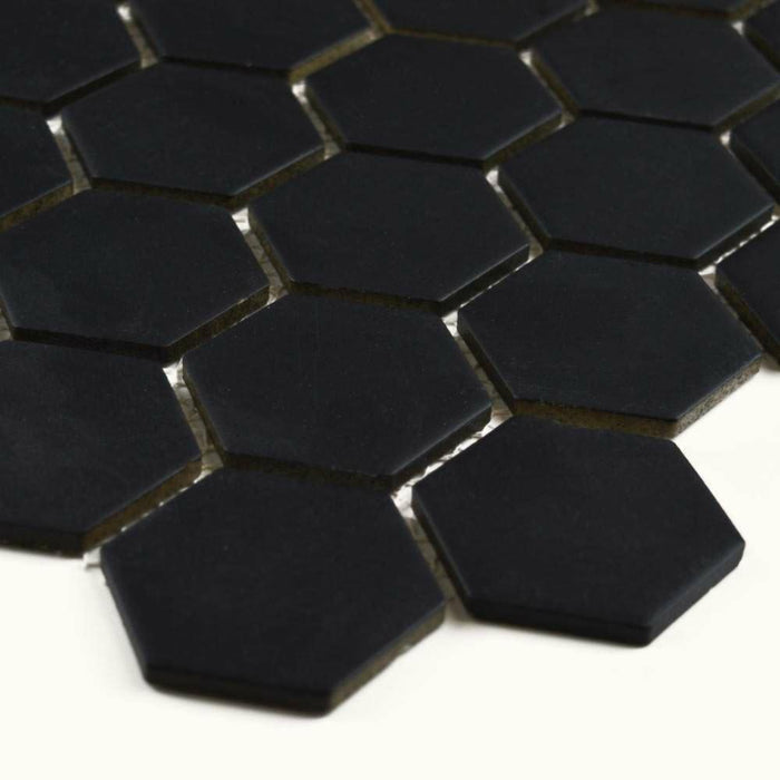 Splendour Pixel 321x278Black Hexagon Matt Tiles - Unbeatable Bathrooms