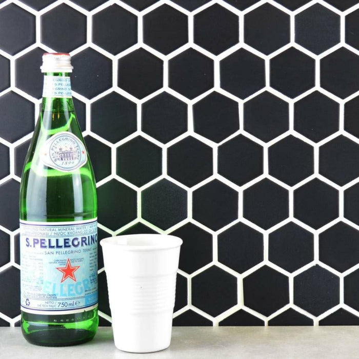Splendour Pixel 321x278Black Hexagon Matt Tiles - Unbeatable Bathrooms