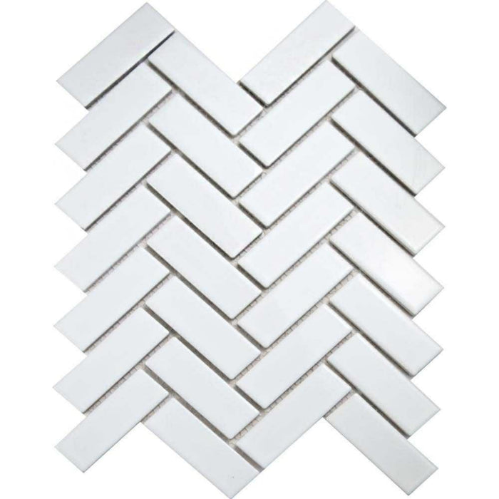 Splendour Pixel 316x277 White Herringbone Gloss Tiles - Unbeatable Bathrooms