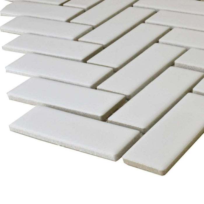 Splendour Pixel 316x277 White Herringbone Gloss Tiles - Unbeatable Bathrooms