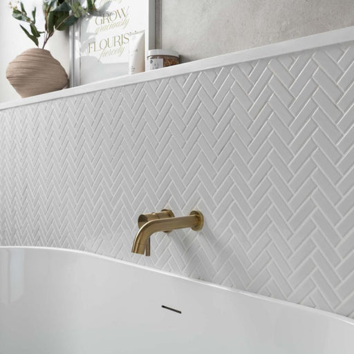 Splendour Pixel 316x277 White Herringbone Gloss Tiles - Unbeatable Bathrooms