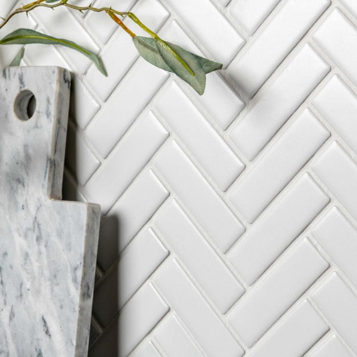 Splendour Pixel 316x277 White Herringbone Matt Tiles - Unbeatable Bathrooms