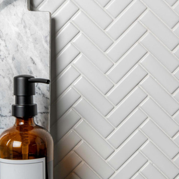 Splendour Pixel 316x277 White Herringbone Matt Tiles - Unbeatable Bathrooms