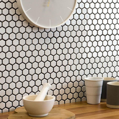 Splendour Pixel 300x260 White Hexagon Gloss Tiles - Unbeatable Bathrooms
