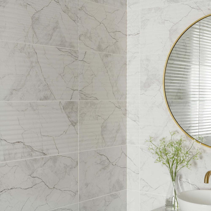 Splendour Riva 300X600 White Gloss Marble Effect Decor Wall Tiles - Unbeatable Bathrooms