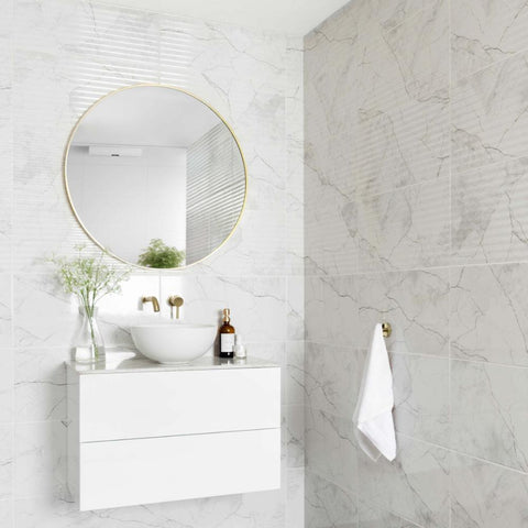 Splendour Riva 300X600 White Gloss Marble Effect Decor Wall Tiles - Unbeatable Bathrooms