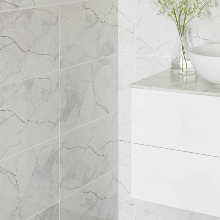Splendour Riva 300X600 White Gloss Marble Effect Wall Tiles - Unbeatable Bathrooms