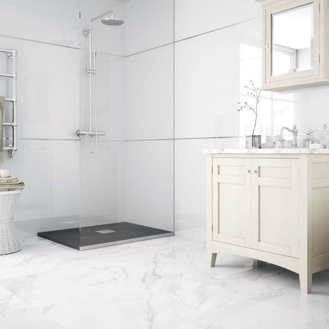 Splendour Sublime 600x600 White Polished Marble Effect Tiles - Unbeatable Bathrooms