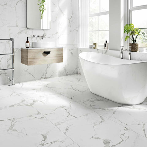 Splendour Versailles 1200x600 Carrara Marble Effect Matt Tiles - Unbeatable Bathrooms
