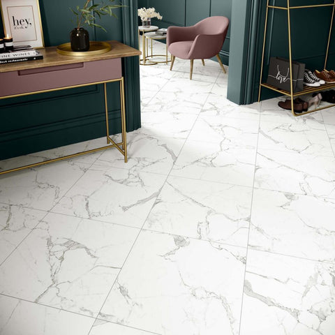 Splendour Versailles 600x600 Carrara Marble Effect Matt Tiles - Unbeatable Bathrooms