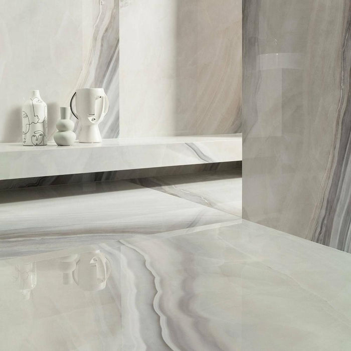 Splendour White Opal 1198x598 Polished Marble Effect Tiles - Unbeatable Bathrooms
