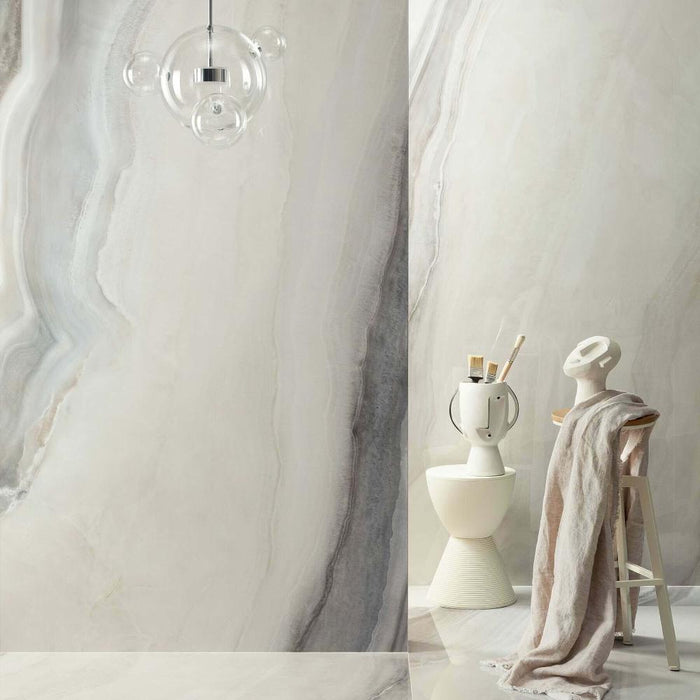 Splendour White Opal 1198x598 Polished Marble Effect Tiles - Unbeatable Bathrooms