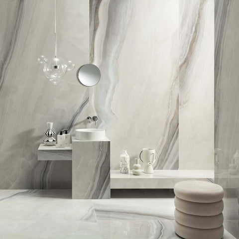 Splendour White Opal 1198x598 Polished Marble Effect Tiles - Unbeatable Bathrooms