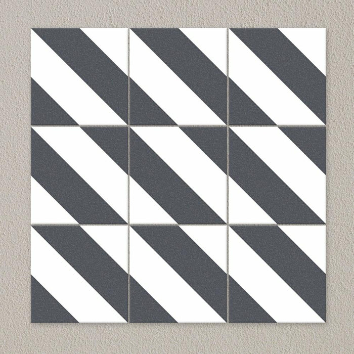 Splendour Zebra 223x223 Black and White Patterned Matt Striped Tiles - Unbeatable Bathrooms