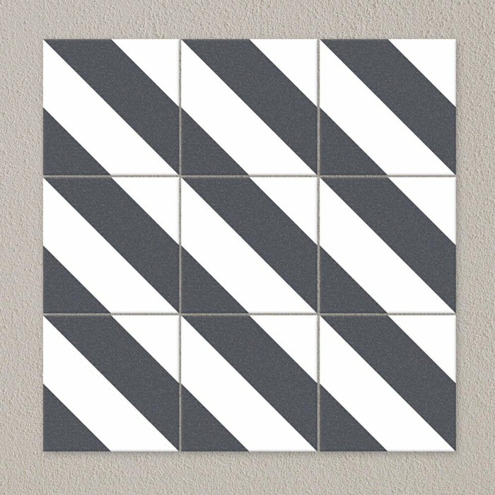 Splendour Zebra 223x223 Black and White Patterned Matt Striped Tiles - Unbeatable Bathrooms