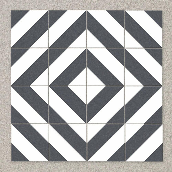 Splendour Zebra 223x223 Black and White Patterned Matt Striped Tiles - Unbeatable Bathrooms