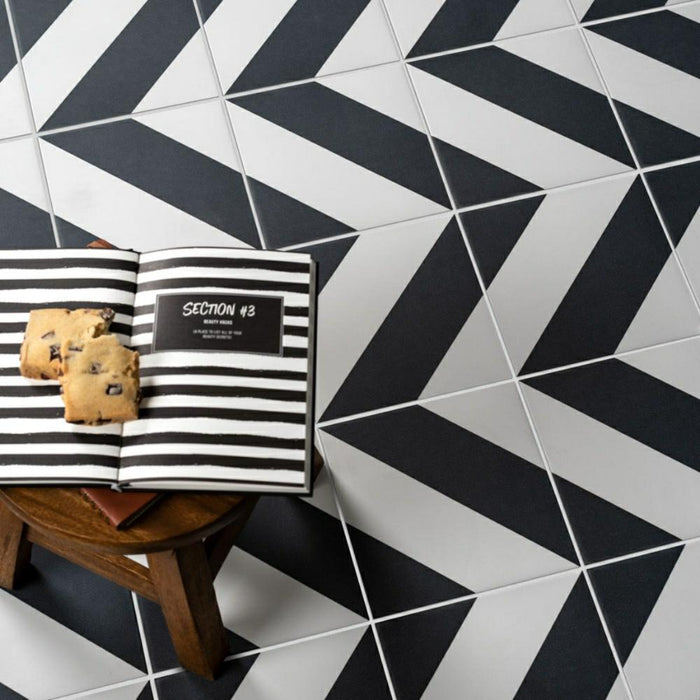 Splendour Zebra 223x223 Black and White Patterned Matt Striped Tiles - Unbeatable Bathrooms