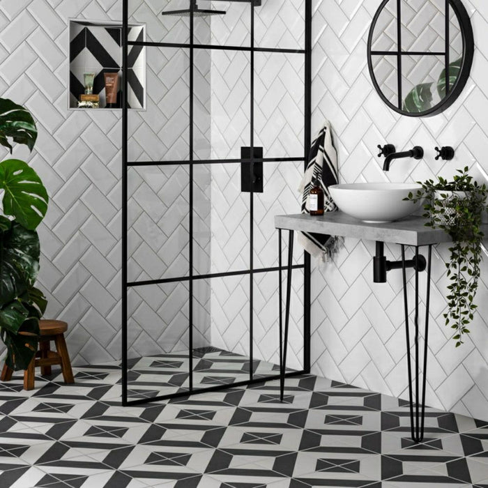 Splendour Zebra 223x223 Black and White Patterned Matt Striped Tiles - Unbeatable Bathrooms