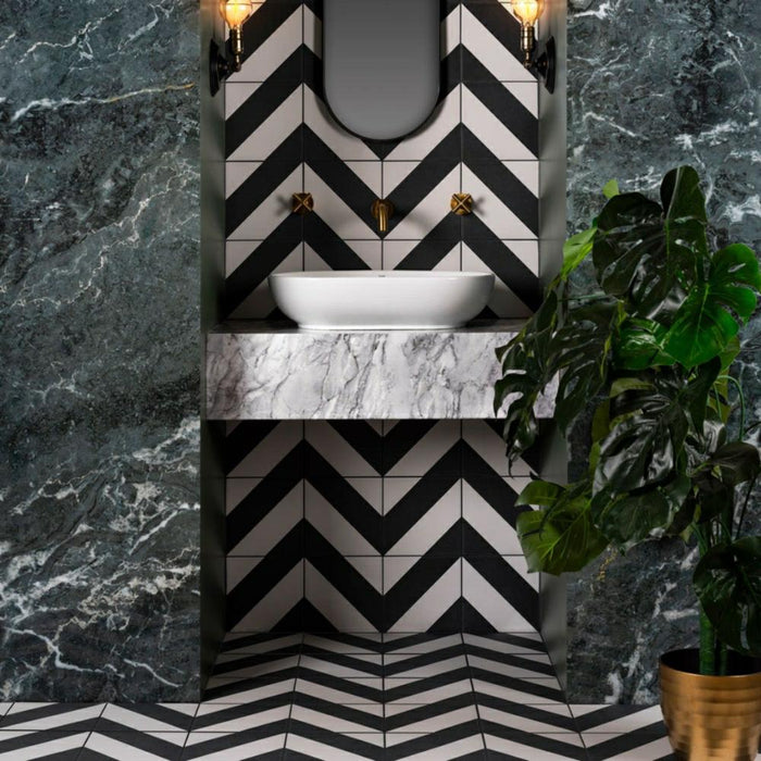 Splendour Zebra 223x223 Black and White Patterned Matt Striped Tiles - Unbeatable Bathrooms