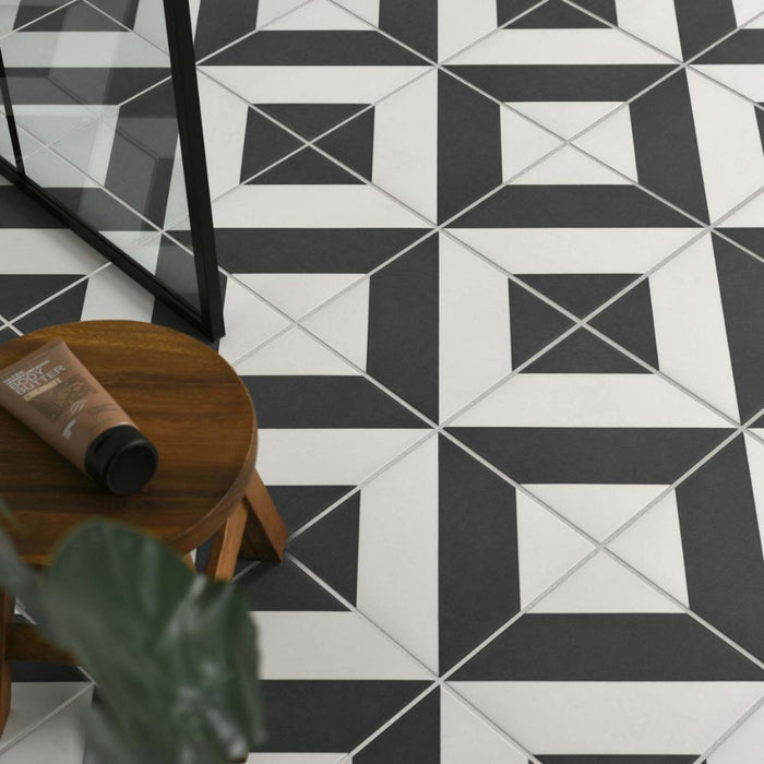 Splendour Zebra 223x223 Black and White Patterned Matt Striped Tiles - Unbeatable Bathrooms
