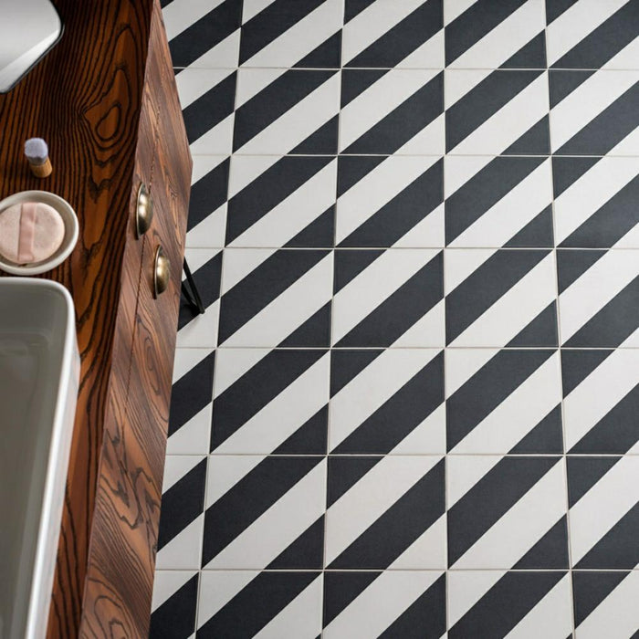 Splendour Zebra 223x223 Black and White Patterned Matt Striped Tiles - Unbeatable Bathrooms
