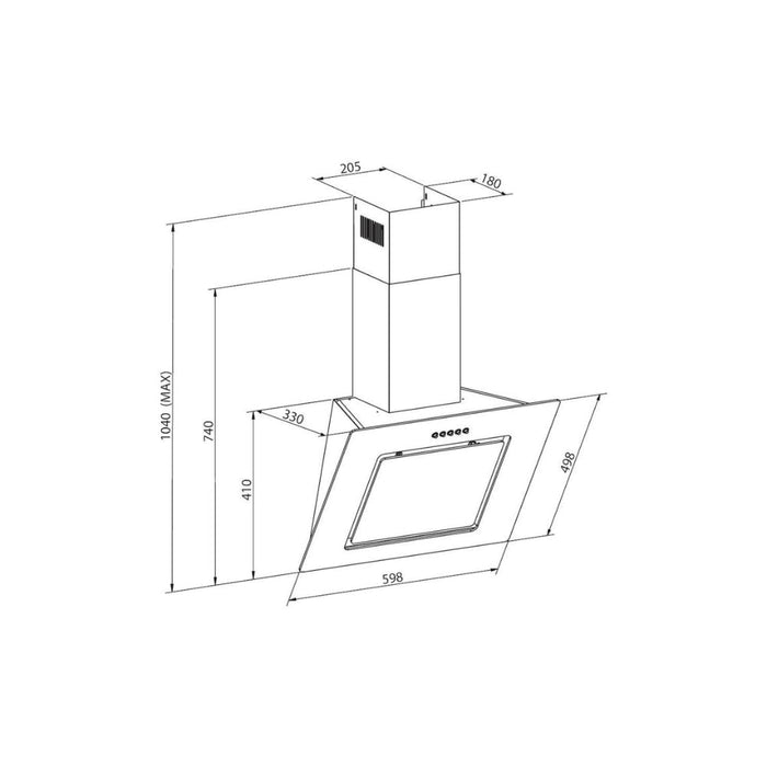 Unbranded CDG6MBGG 60cm Sloped Chimney Hood - Black - Unbeatable Bathrooms