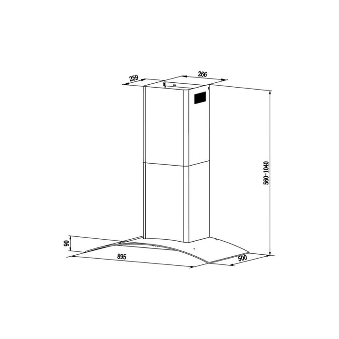Unbranded CGM90NX/1 90cm Curved Glass Chimney Hood - St/Steel & Glass - Unbeatable Bathrooms