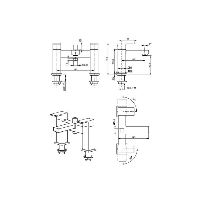Vema Lys Deck Mounted Bath/Shower Mixer - Chrome - Unbeatable Bathrooms