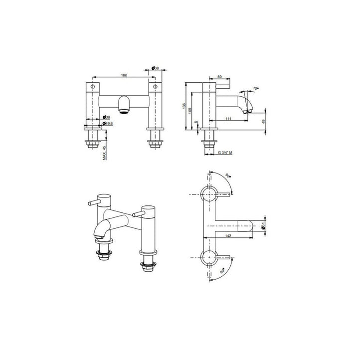 Vema Maira Deck Mounted Bath Filler - Unbeatable Bathrooms