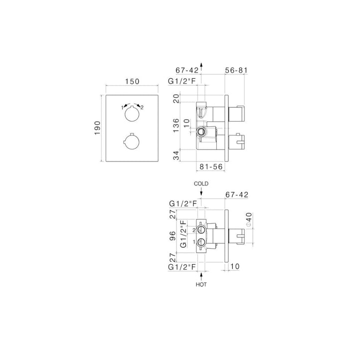 Vema Rectangular Two Outlet Thermostatic Mixer Valve - Unbeatable Bathrooms