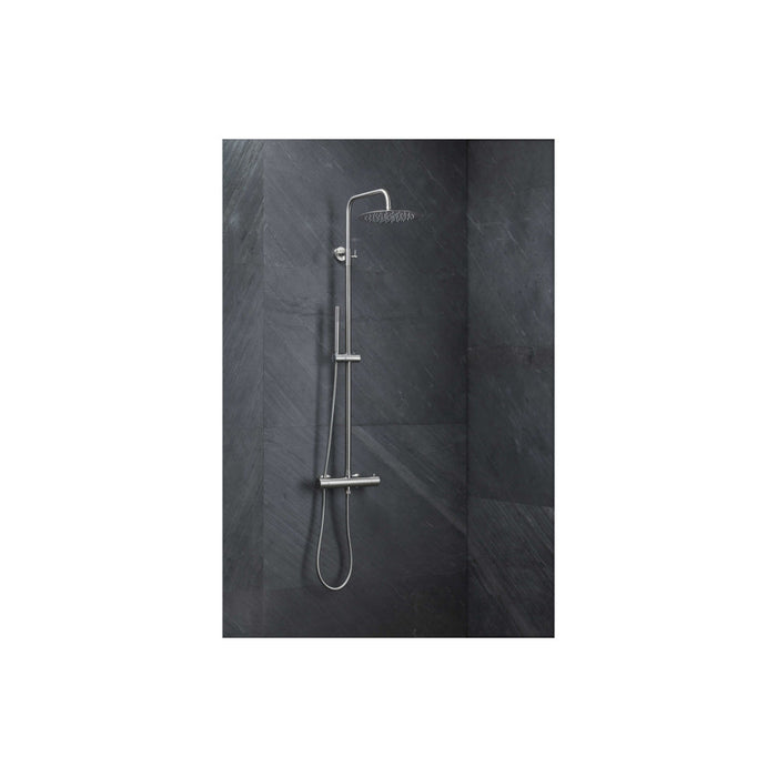 Vema Thermostatic Round Bar Valve w/Fixed Head & Riser - Chrome - Unbeatable Bathrooms