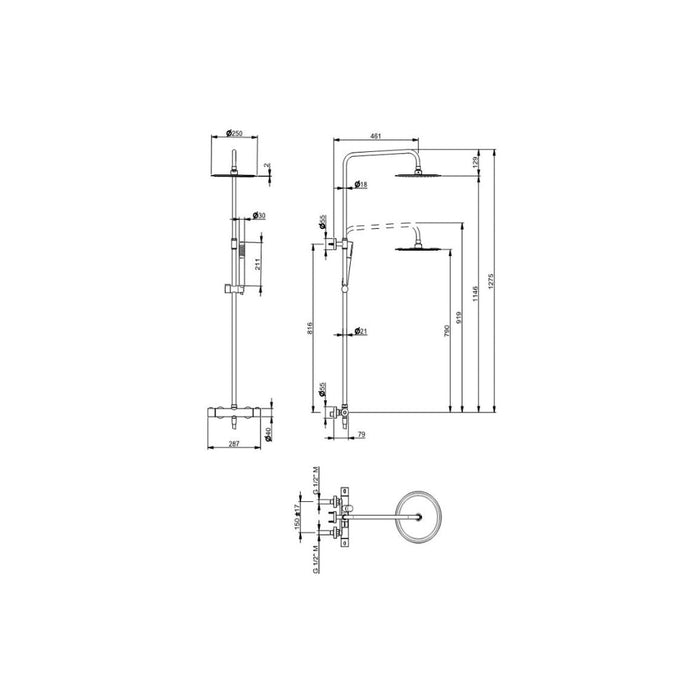 Vema Thermostatic Shower Column w/Fixed Head & Riser - Unbeatable Bathrooms