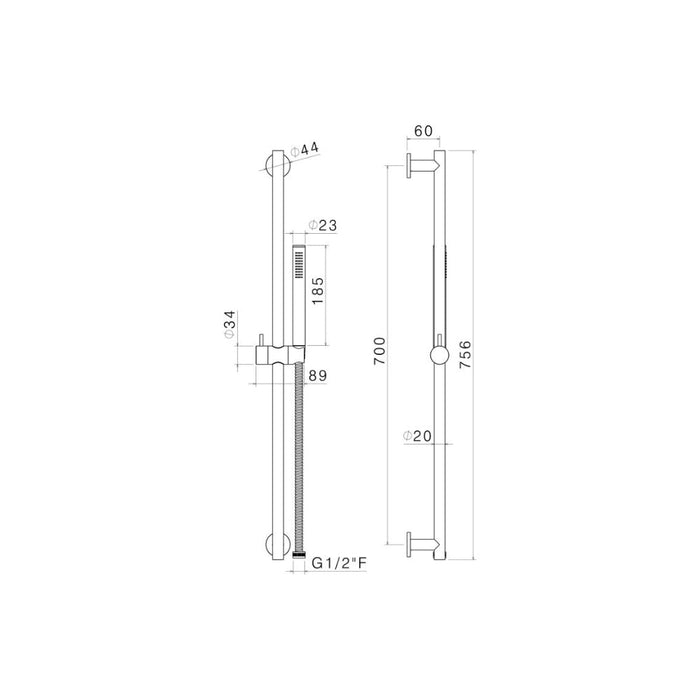 Vema Tiber Riser Handset & Hose Set - St/Steel - Unbeatable Bathrooms