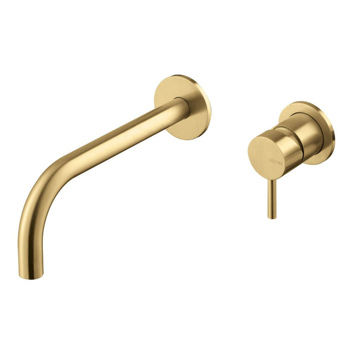 Vema Tiber Wall Mounted Basin Mixer - Brushed Brass - Unbeatable Bathrooms