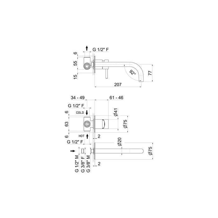 Vema Tiber Wall Mounted Basin Mixer - St/Steel - Unbeatable Bathrooms