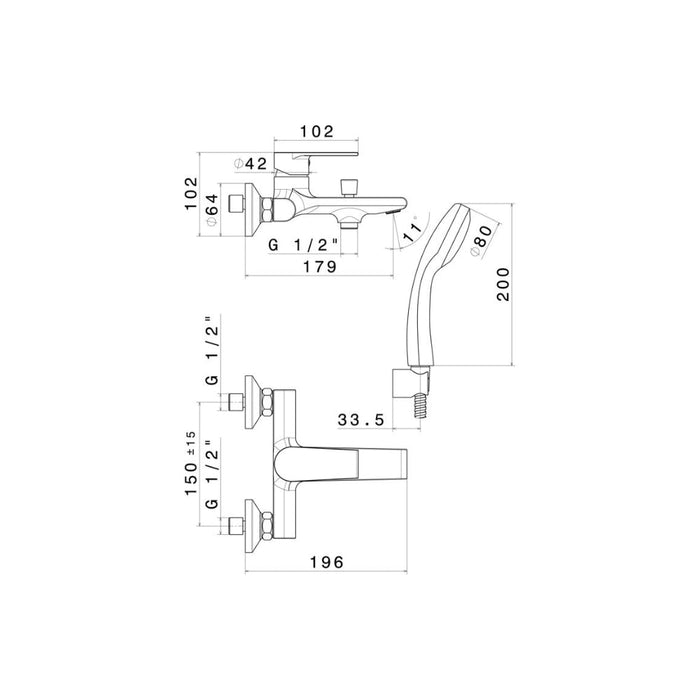 Vema Timea Wall Mounted Bath/Shower Mixer - Unbeatable Bathrooms