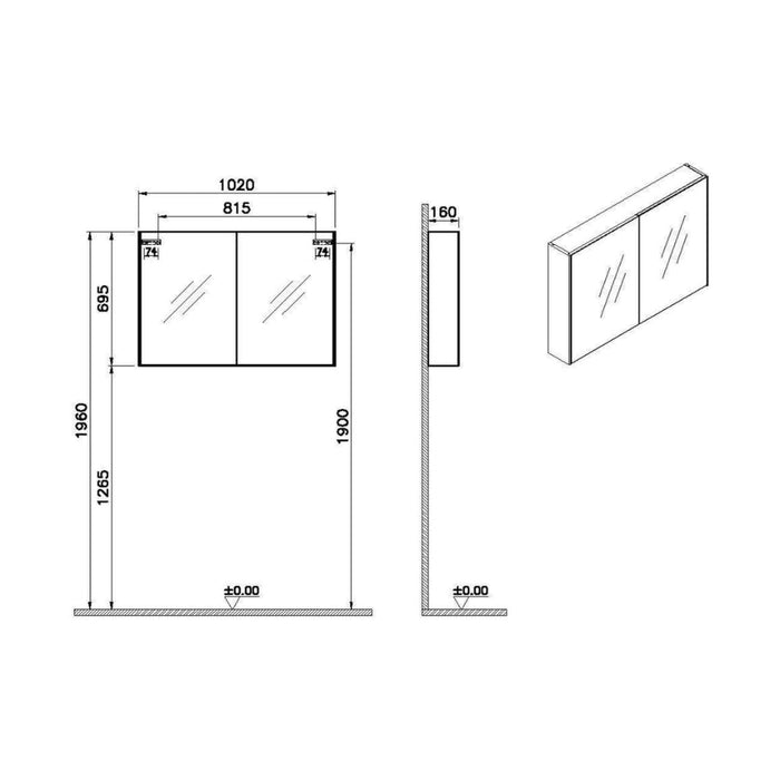 VitrA Mirrored Cabinet - Brushed Chrome - Unbeatable Bathrooms