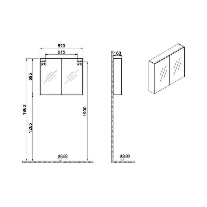 VitrA Mirrored Cabinet - Brushed Chrome - Unbeatable Bathrooms