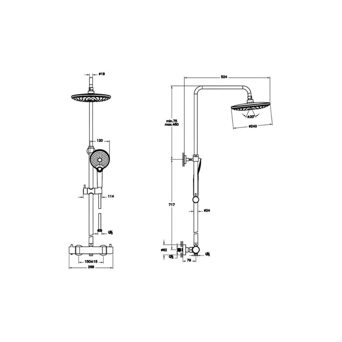 VitrA Aquaheat Bliss 240 Thermostatic Shower Column w/2-Function Overhead - Unbeatable Bathrooms