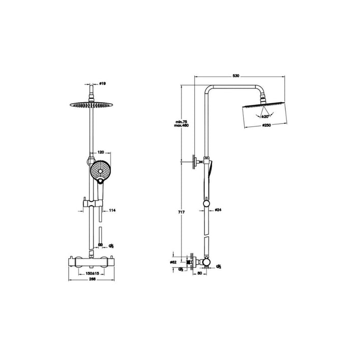 VitrA Aquaheat Bliss 250 Thermostatic Shower Column - Chrome - Unbeatable Bathrooms