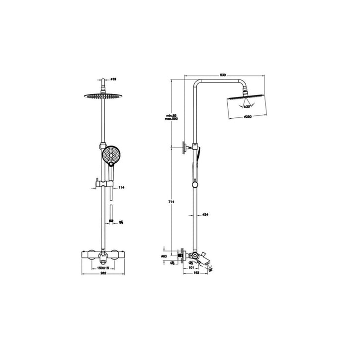 VitrA Aquaheat Bliss 250B Shower Column w/Bath Spout - Chrome - Unbeatable Bathrooms