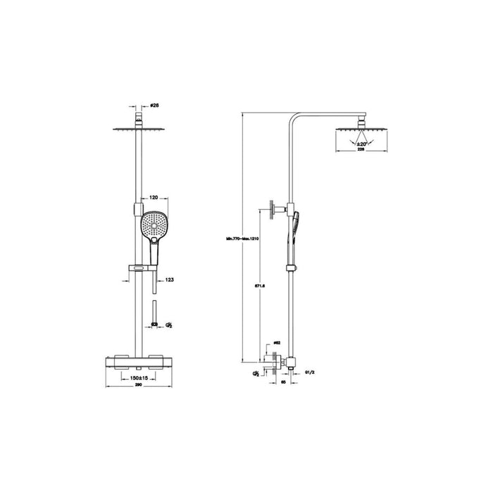 VitrA Aquaheat Bliss S 230 Thermostatic Shower Column - Chrome - Unbeatable Bathrooms
