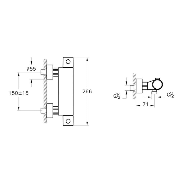 VitrA Aquaheat Wall Mounted Shower Mixer - Chrome - Unbeatable Bathrooms