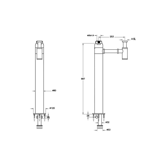 VitrA Floor Standing Bottle Trap - Chrome - Unbeatable Bathrooms