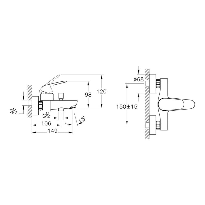 VitrA Flow Round Wall Mounted Bath/Shower Mixer - Chrome - Unbeatable Bathrooms