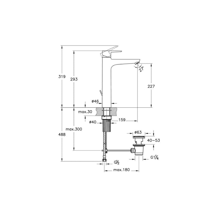 VitrA Flow Soft Tall Basin Mixer w/Waste Lever - Unbeatable Bathrooms