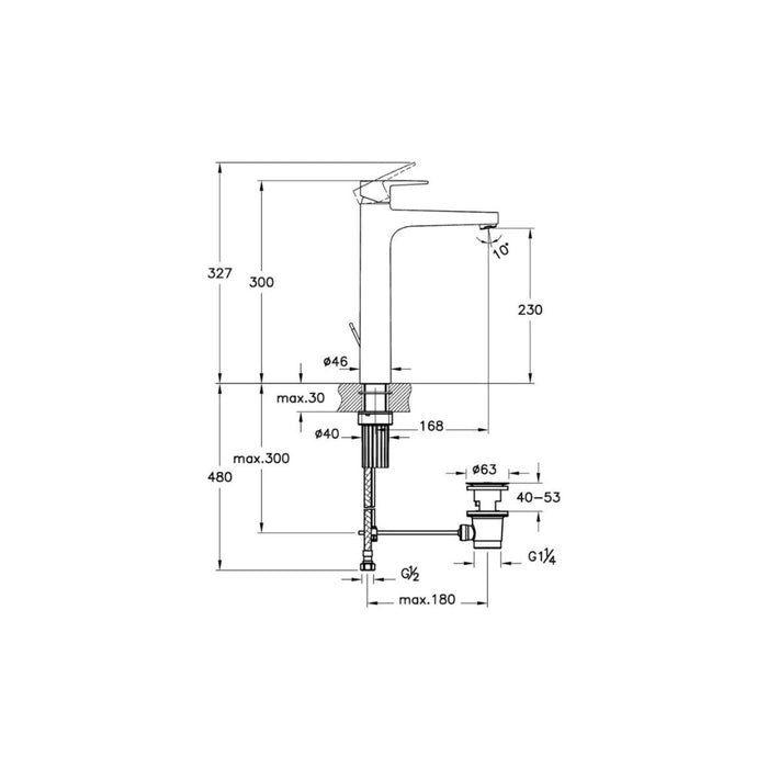 VitrA Flow Square Tall Basin Mixer w/Waste Lever - Unbeatable Bathrooms