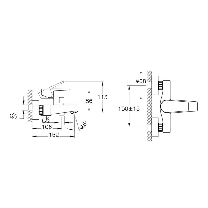 VitrA Flow Square Wall Mounted Bath/Shower Mixer - Unbeatable Bathrooms